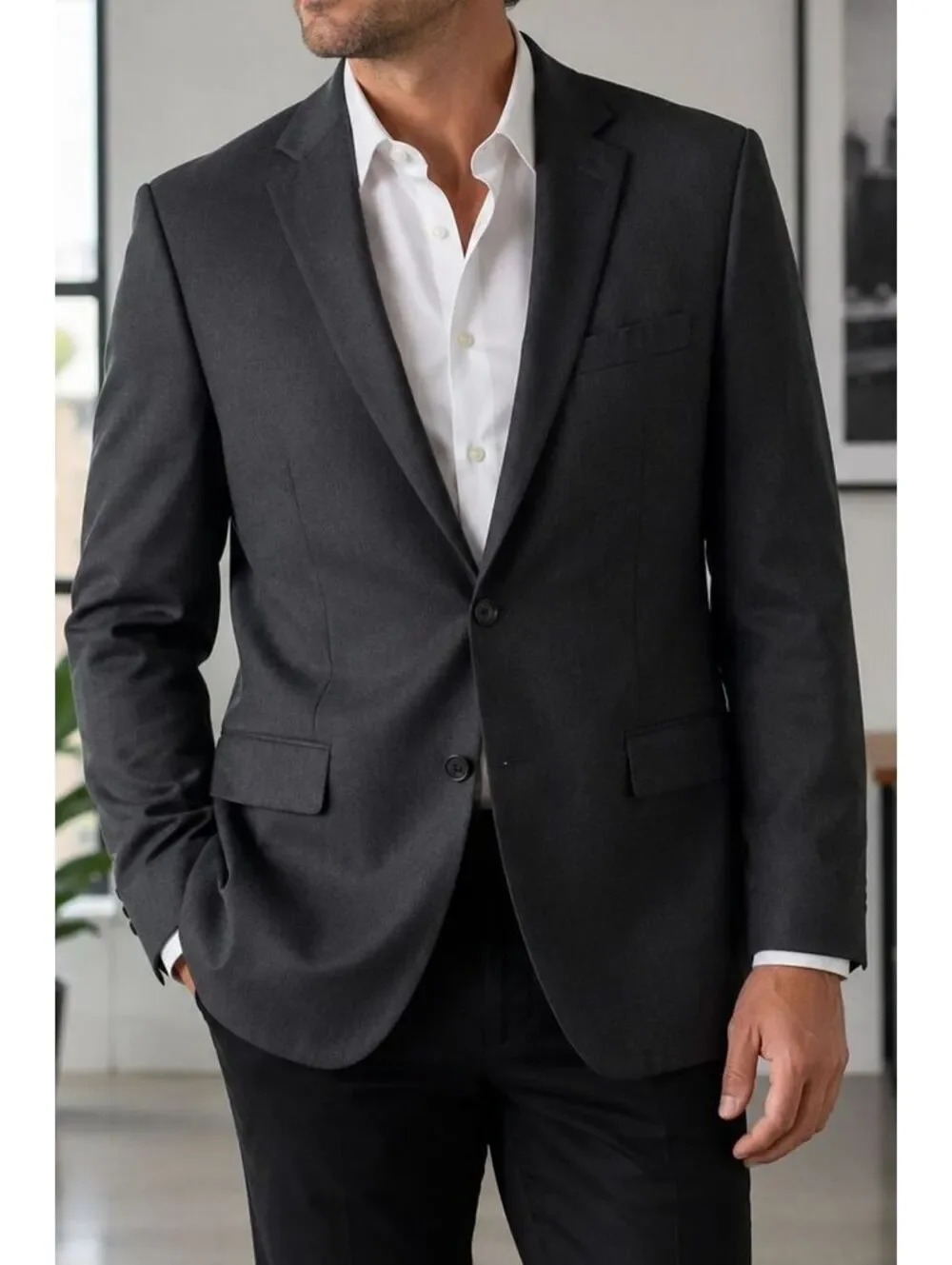 Calvin Klein Men's Charcoal Gray 100% Wool Blazer Suit Jacket 48L